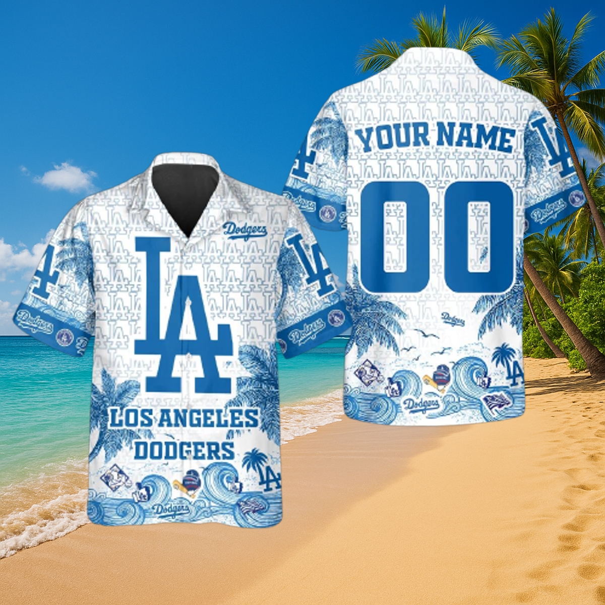 LA Dodgers Custom Hawaiian Shirt - Wave & Palm Print Men's Fan Gear