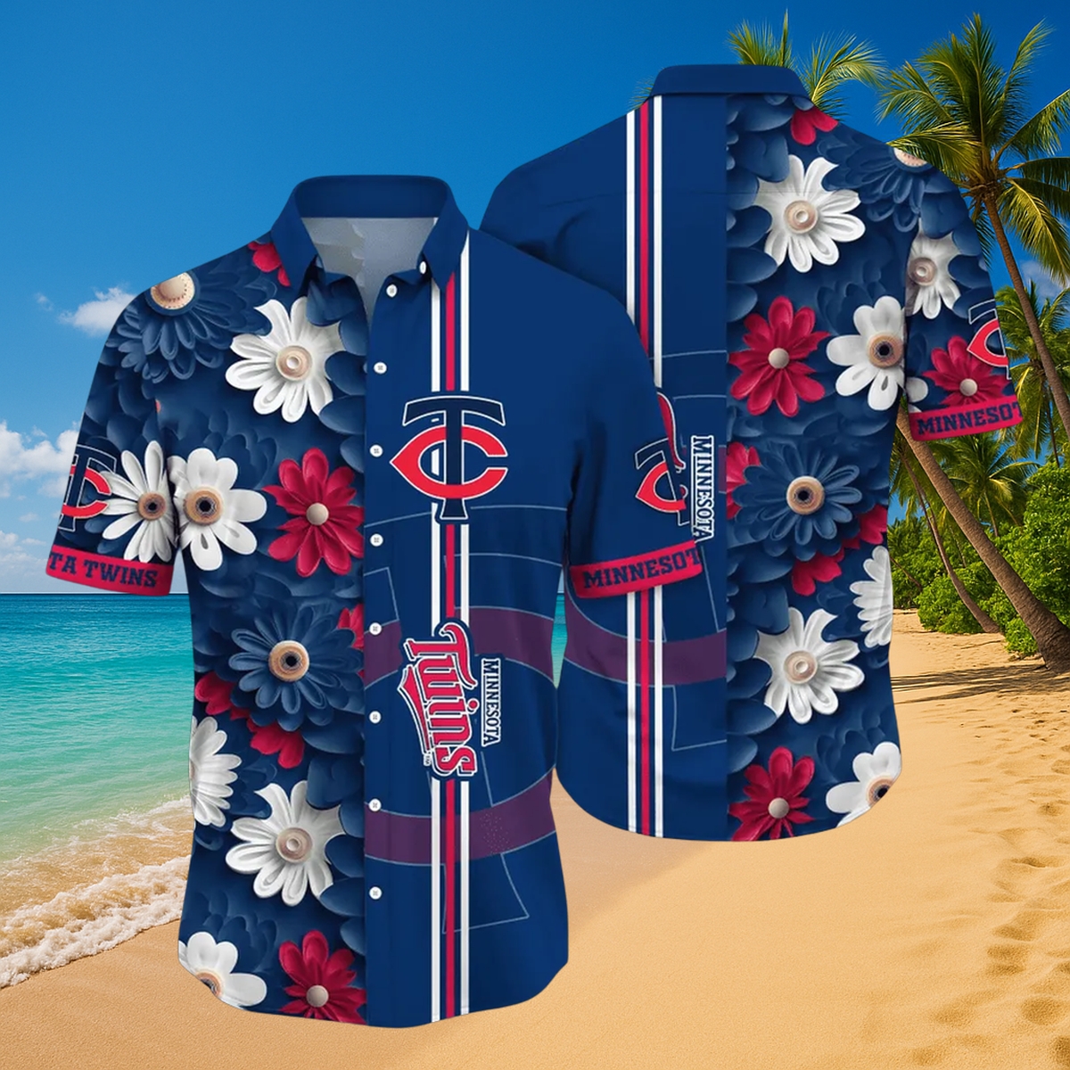Minnesota Twins Daisy Stripe Hawaiian Shirt – Floral MLB Beach Fan Gear