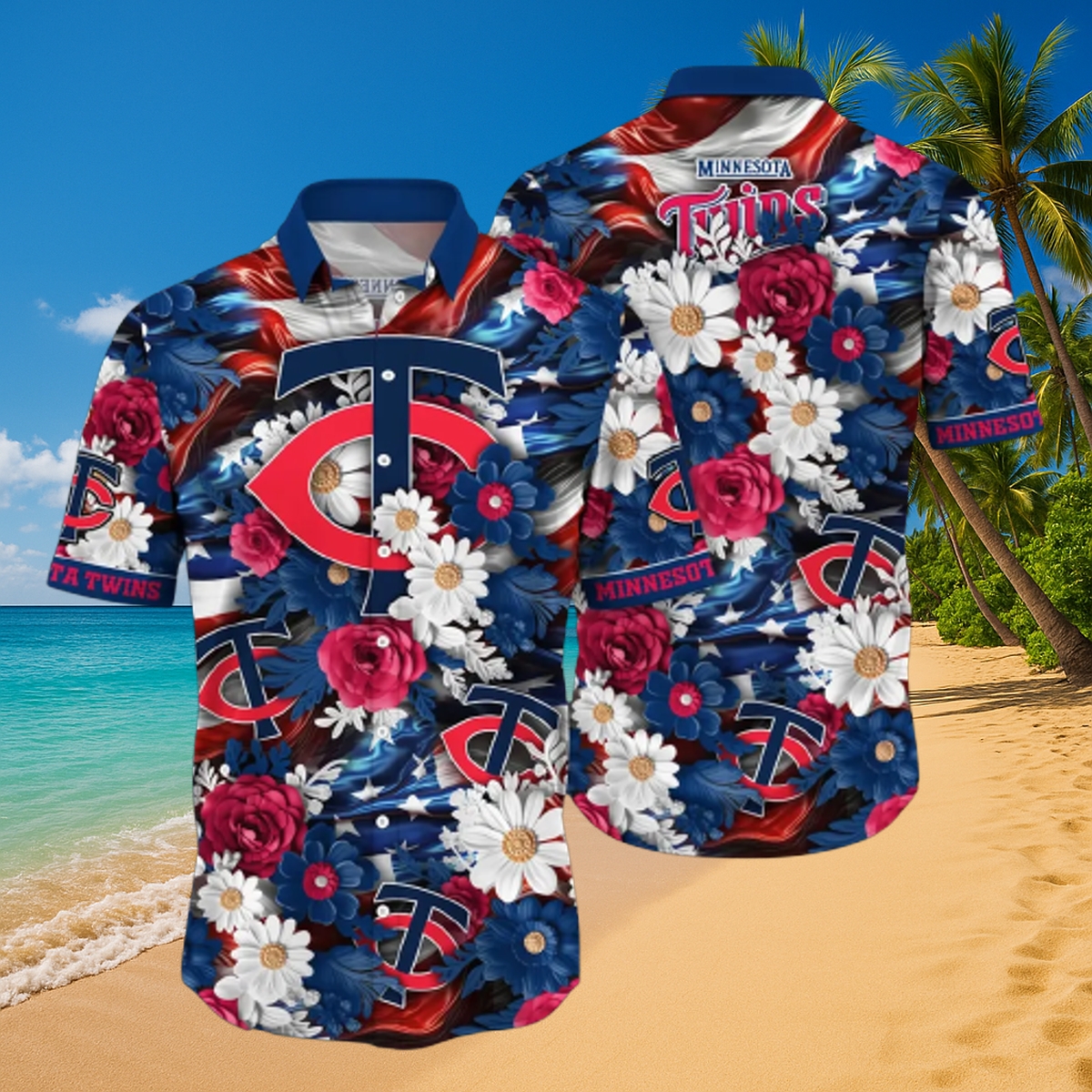 Minnesota Twins Freedom Blooms Hawaiian Shirt – Americana Floral MLB Beachwear