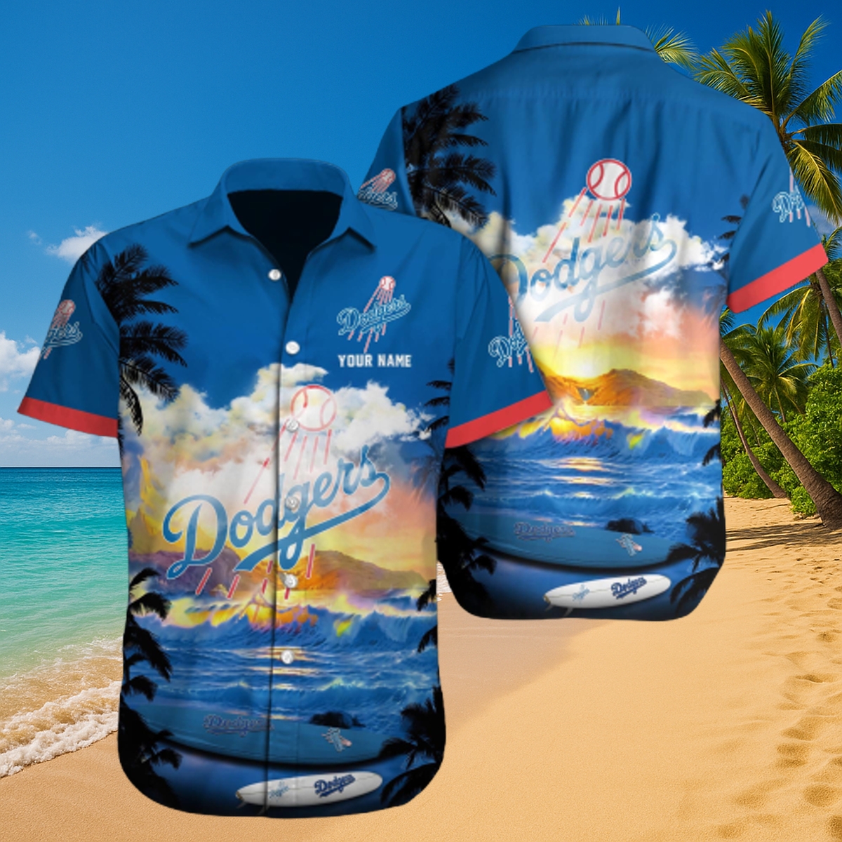LA Dodgers Tropical Sunset Hawaiian Shirt - Personalized MLB