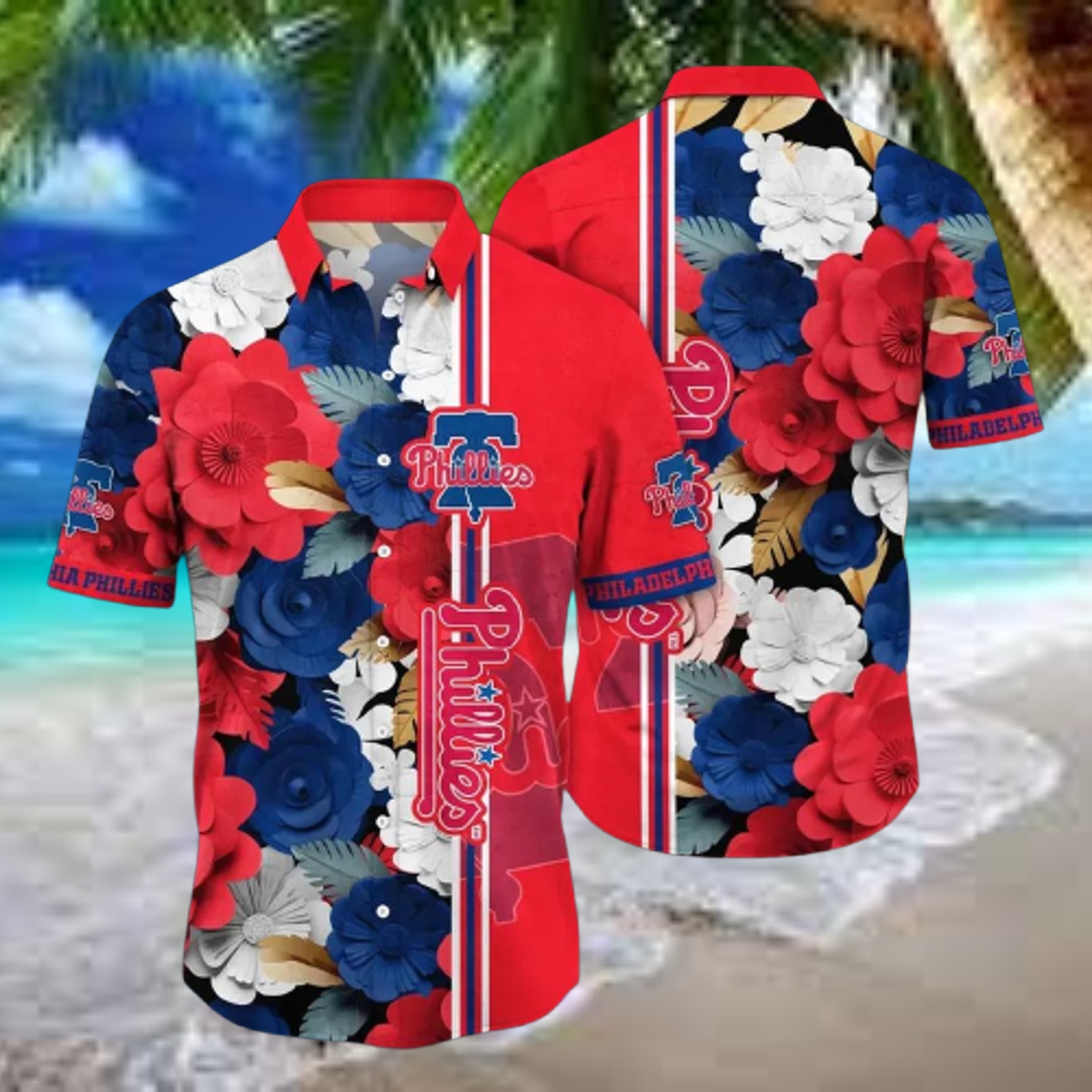 Philadelphia Phillies Bold Floral and Stripes Hawaiian Shirt