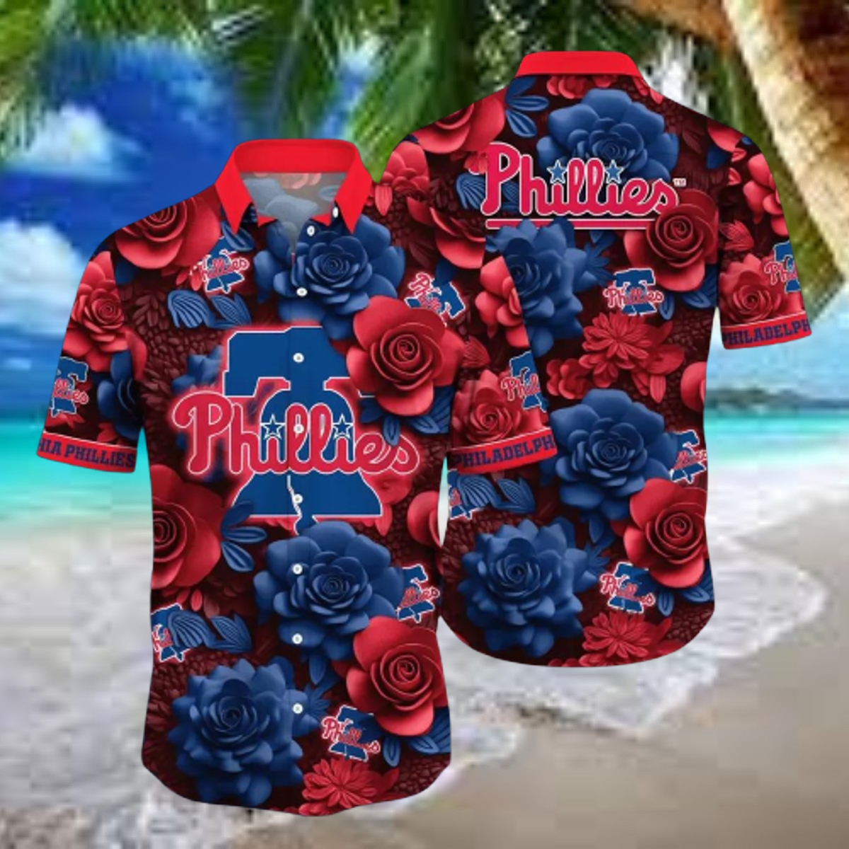 Philadelphia Phillies Bold Floral Emblem Hawaiian Shirt