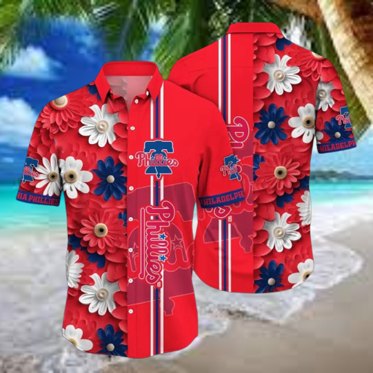 Philadelphia Phillies Bold Floral Stripe Hawaiian Shirt