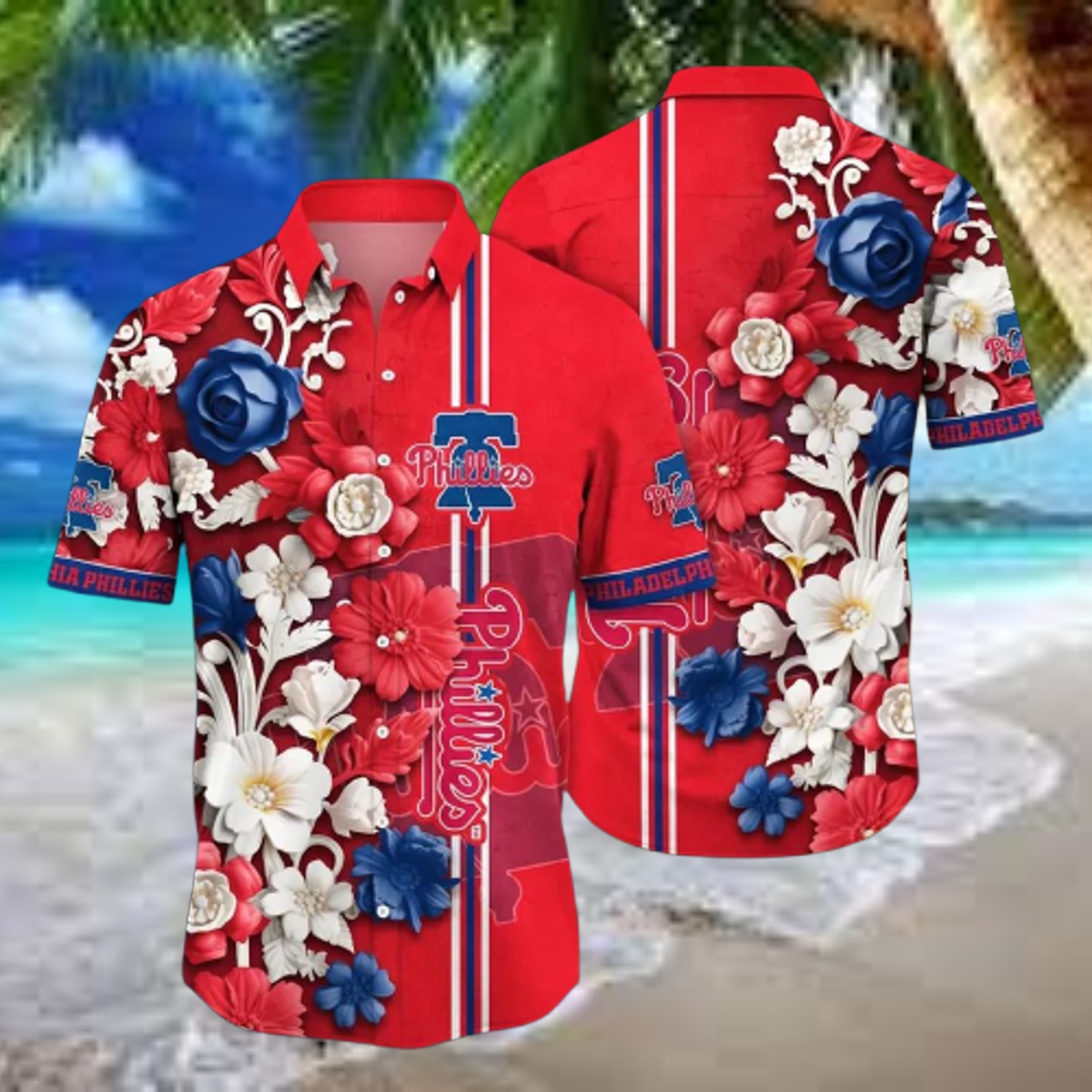Philadelphia Phillies Bold Floral Stripes Hawaiian Shirt