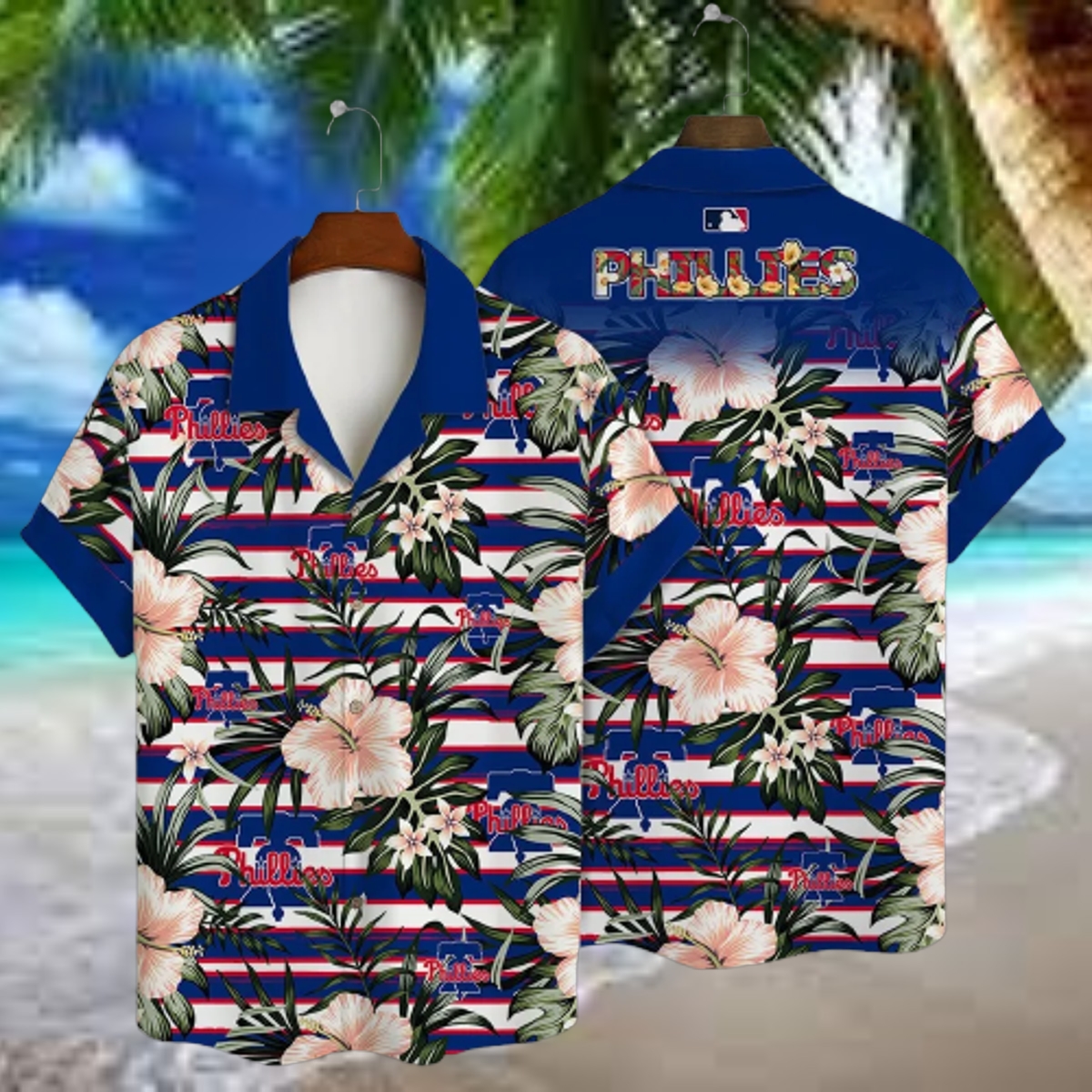 Philadelphia Phillies Floral Stripes Hawaiian Shirt