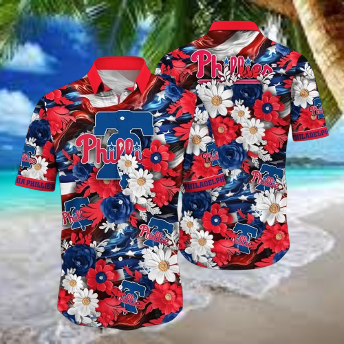 Philadelphia Phillies Floral Wave Hawaiian Shirt