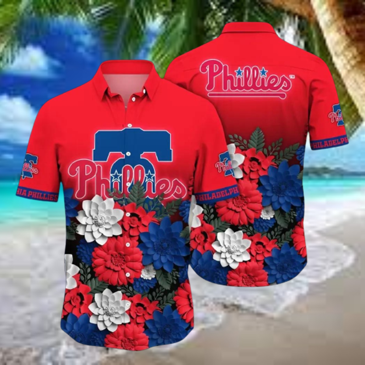 Philadelphia Phillies Patriotic Floral Hawaiian Shirt