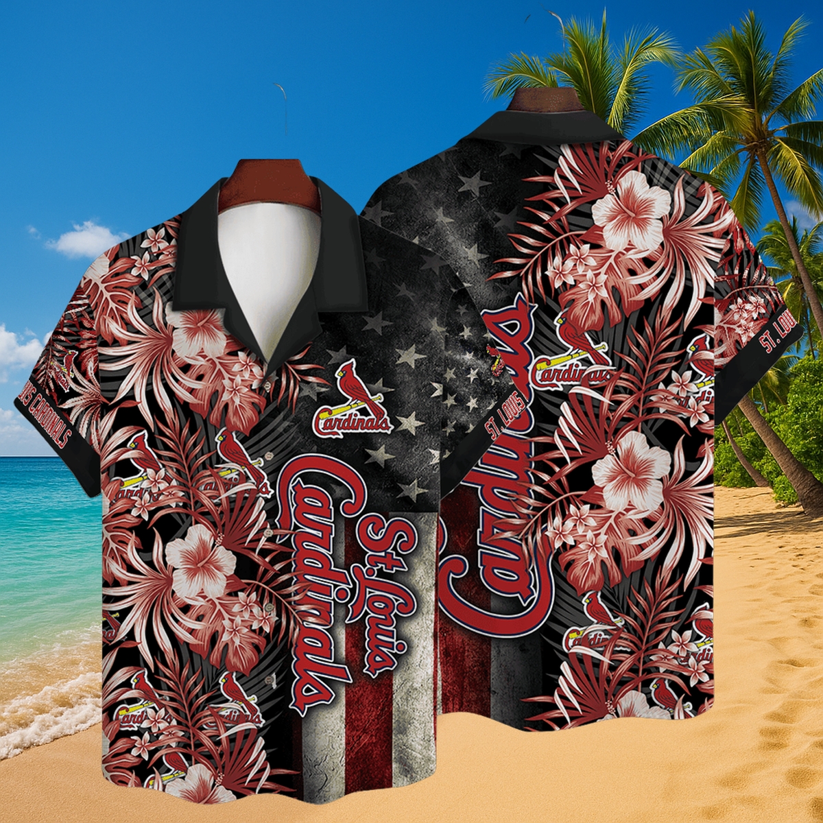 St. Louis Cardinals Patriotic Floral Hawaiian Shirt