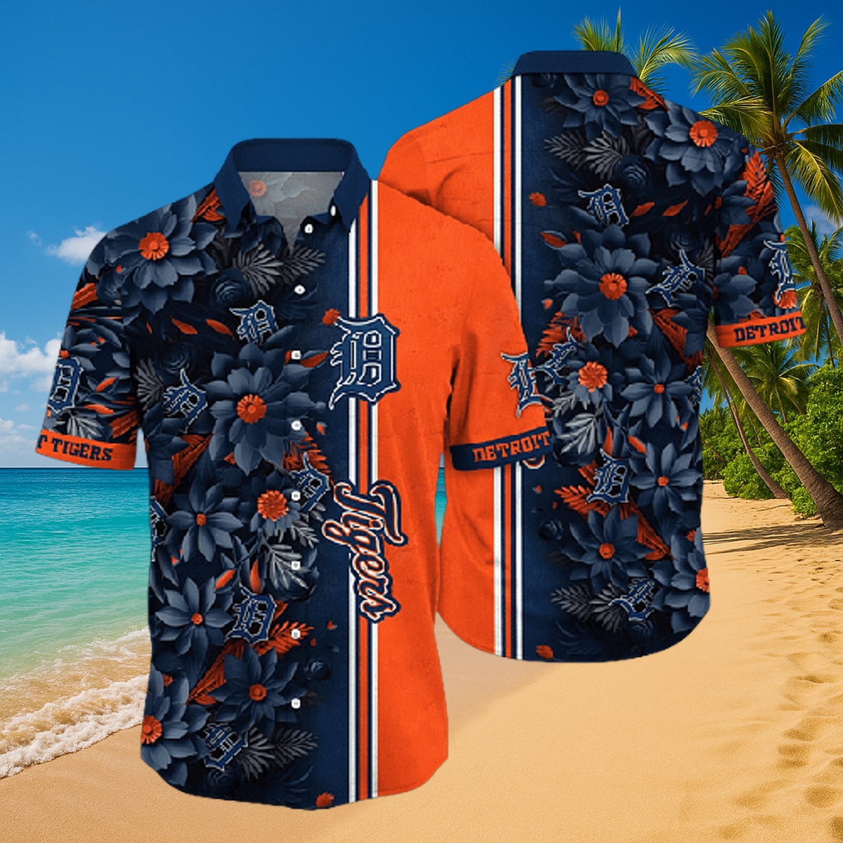Detroit Tigers Two-Tone Floral & Stripe Hawaiian Shirt – MLB Apparel