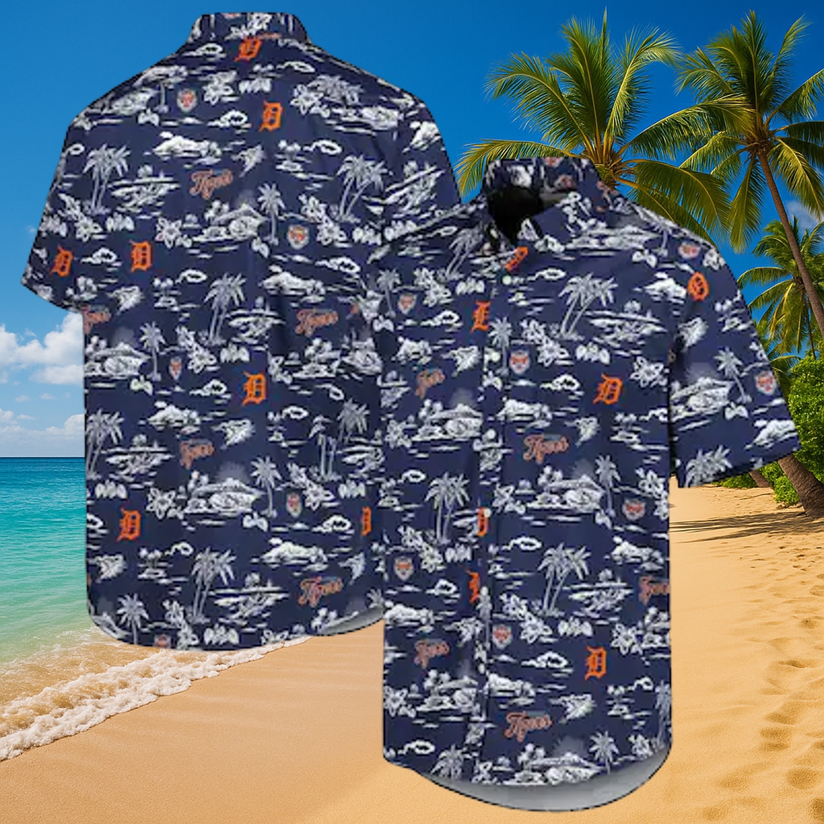Detroit Tigers Navy Tropical Hawaiian Shirt – Unisex MLB Palm Tree Print Button-Up