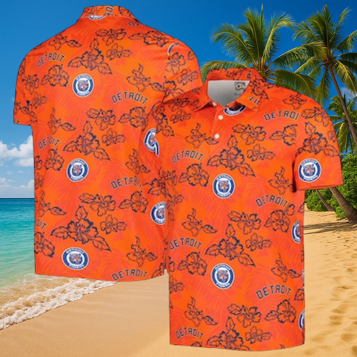 Detroit Tigers Orange Hibiscus Hawaiian Shirt – Unisex MLB Tropical Button-Up