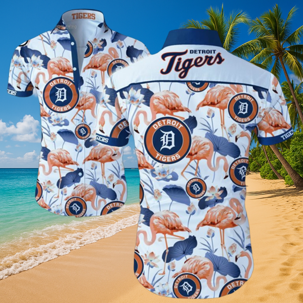 Detroit Tigers White Flamingo Print Hawaiian Shirt – Unisex MLB Tropical Button-Up