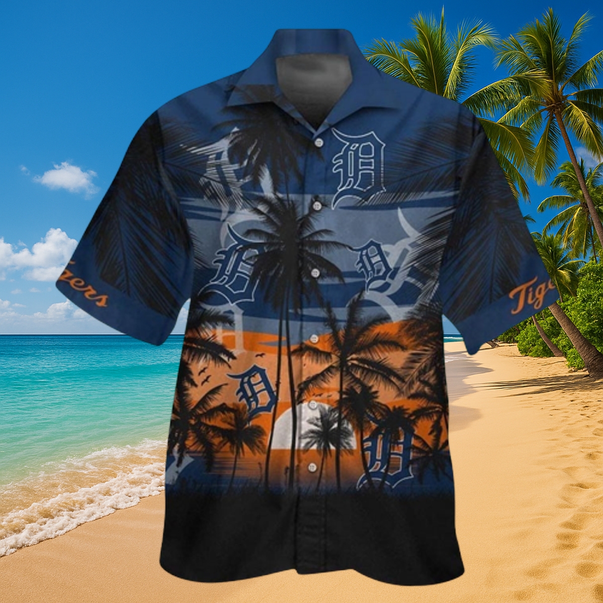 Limited Edition Detroit Tigers Sunset Palm Hawaiian Shirt – Unisex MLB Beach Button-Up