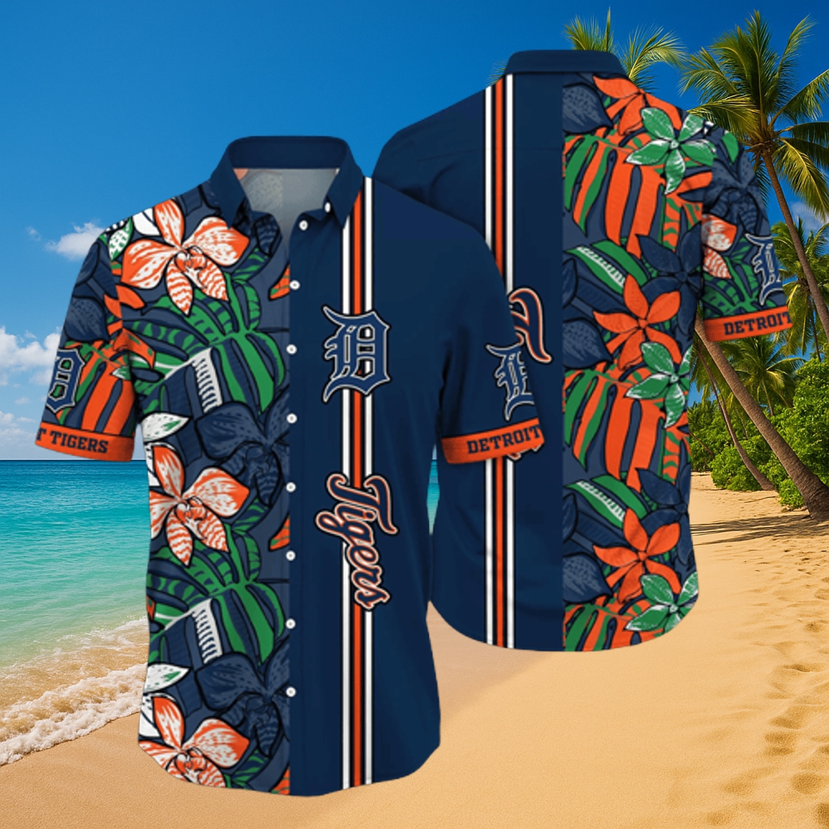 Detroit Tigers Floral & Stripe Hawaiian Shirt – Unisex MLB All-Over Print