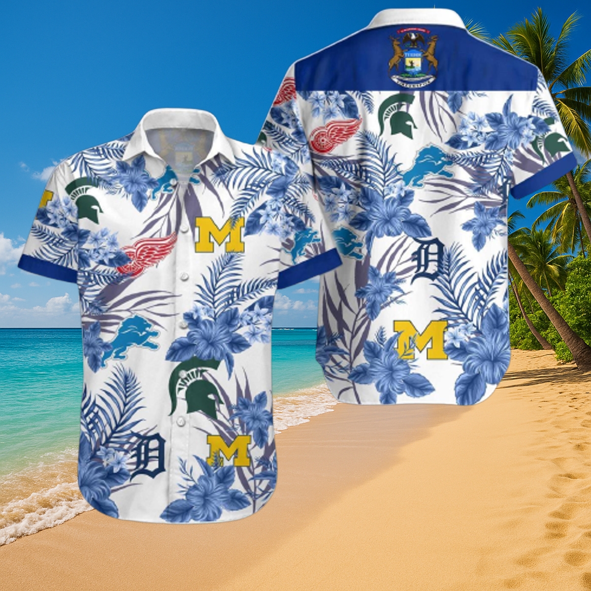 Michigan Multi-Team Hawaiian Shirt – Wolverines Spartans Lions Tigers