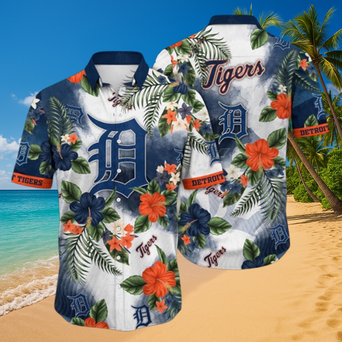 Detroit Tigers Navy & White Floral Hawaiian Shirt – MLB Full Print