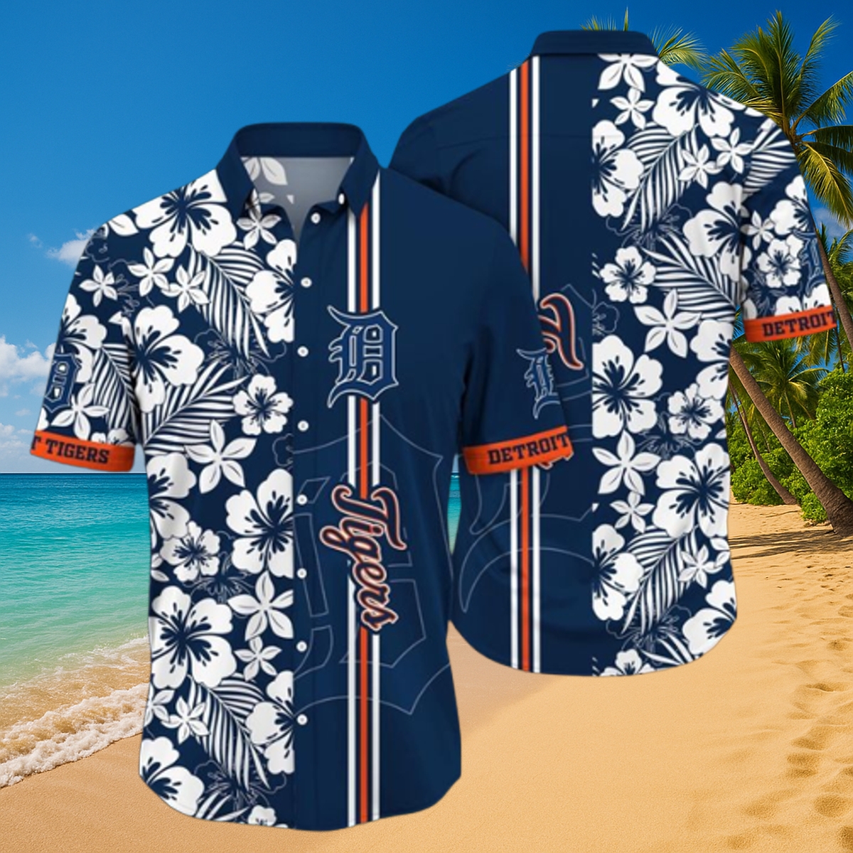 Detroit Tigers Navy & White Split Floral Hawaiian Shirt – Unisex MLB All-Over Print