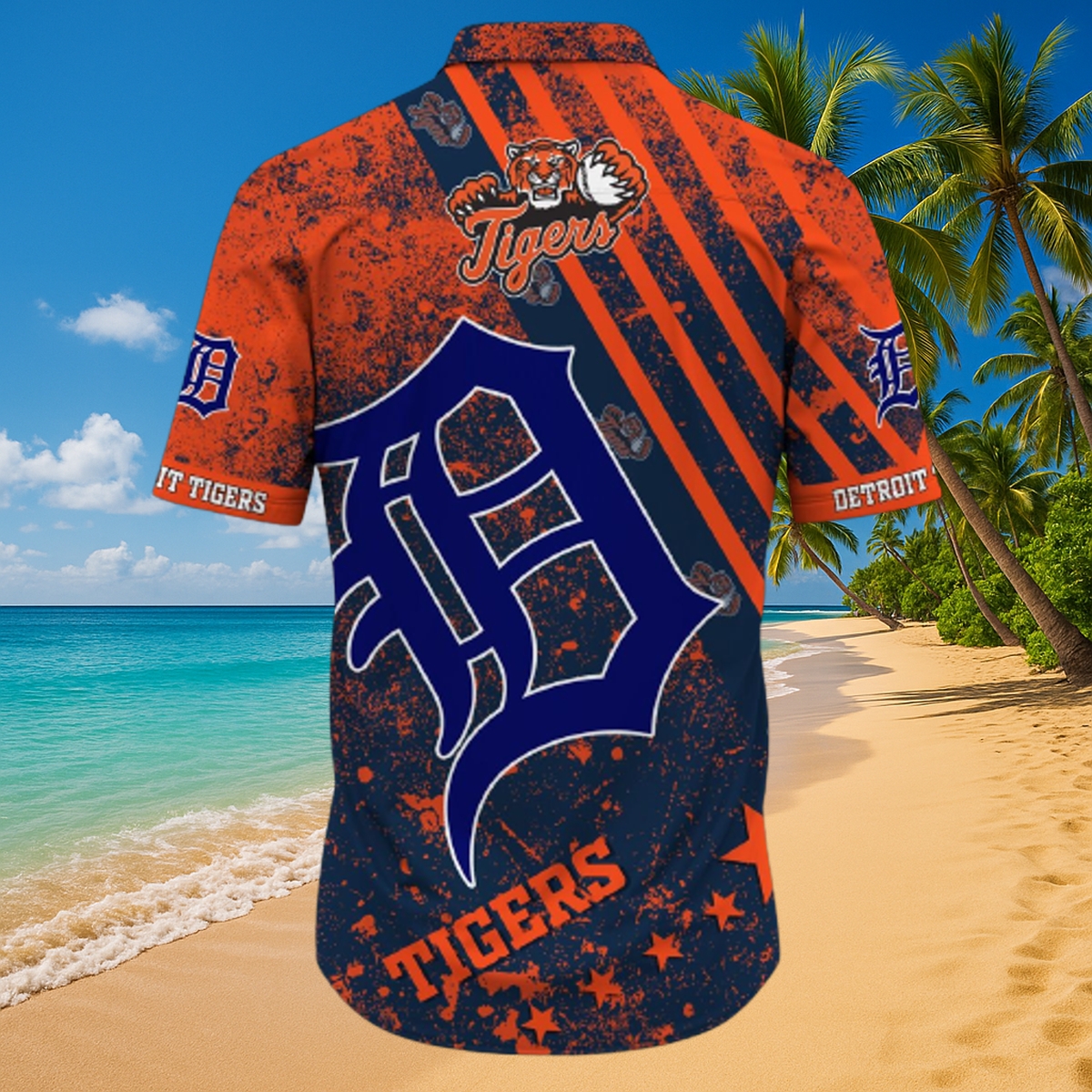 Detroit Tigers Grunge Stripe Hawaiian Shirt – Distressed MLB All-Over Print