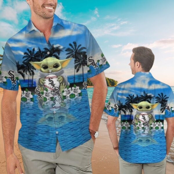 Baby Yoda White Sox MLB Tropical Fan Button-Up