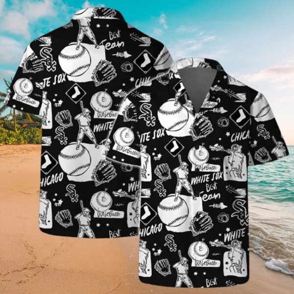 Chicago White Sox Monochrome Baseball Pattern Aloha Shirt