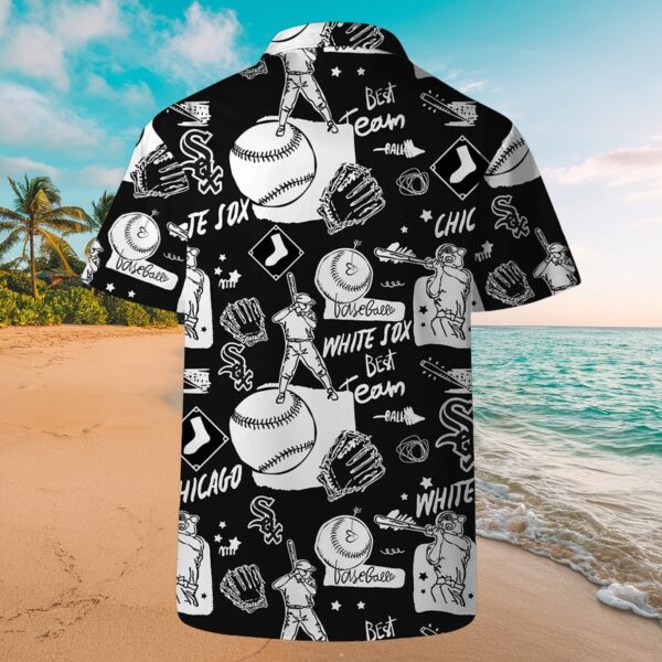Chicago White Sox Monochrome Baseball Pattern Aloha Shirt - Image 5