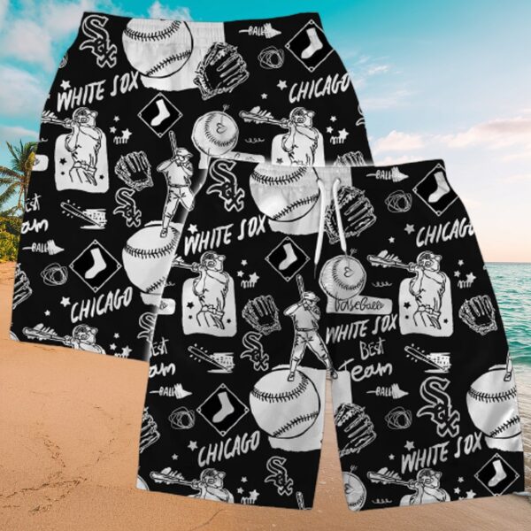 Chicago White Sox Monochrome Baseball Pattern Aloha Shirt - Image 6