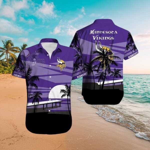 Official Minnesota Vikings Purple Tropical Palm Aloha Shirt