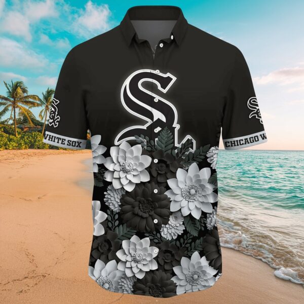 White Sox Black & White Floral Aloha Shirt - Image 3
