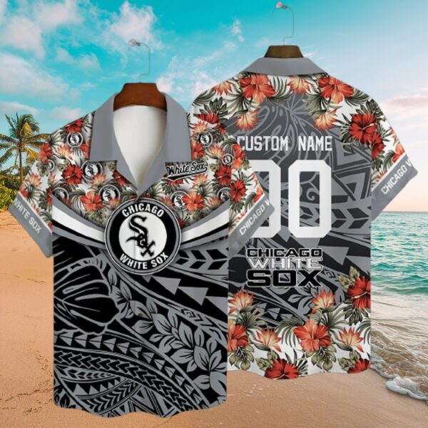 White Sox Custom Aloha Shirt - Floral Tribal Pattern